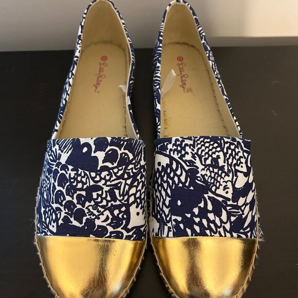 LILY PULITZER TARGET Sz 11 Upstream Fish With Gold Toe Cap Flats Shoes - Picture 3 of 4